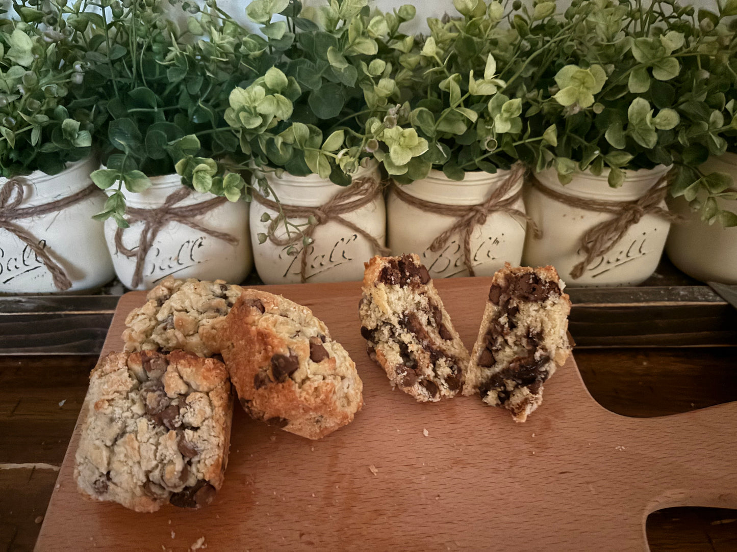 Chocolate Chip Sourdough Scones with Fudge Filling